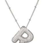 Alphabet Necklace for Women, Silver Zircon Letter Necklace Personalized Diamond Initial Pendant Fashion Crystal Jewelry for Women (R)