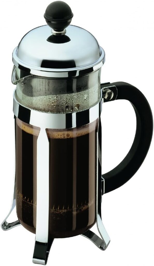Bodum 12oz Chambord French Press Coffee Maker, High-Heat Borosilicate Glass, Polished Stainless Steel – Made in Portugal