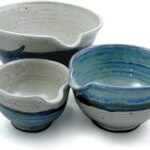 Modern Artisans American Made Stoneware Pottery Batter Bowls, 3-Piece Nesting Set, French Blue Glaze