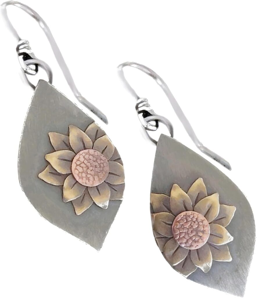 Boho Earrings, Gray Teardrop Earrings, Flower Earrings, Dangle Ethnic Earrings for Women, Handmade Bohemian Trendy Boho Vintage Jewelry