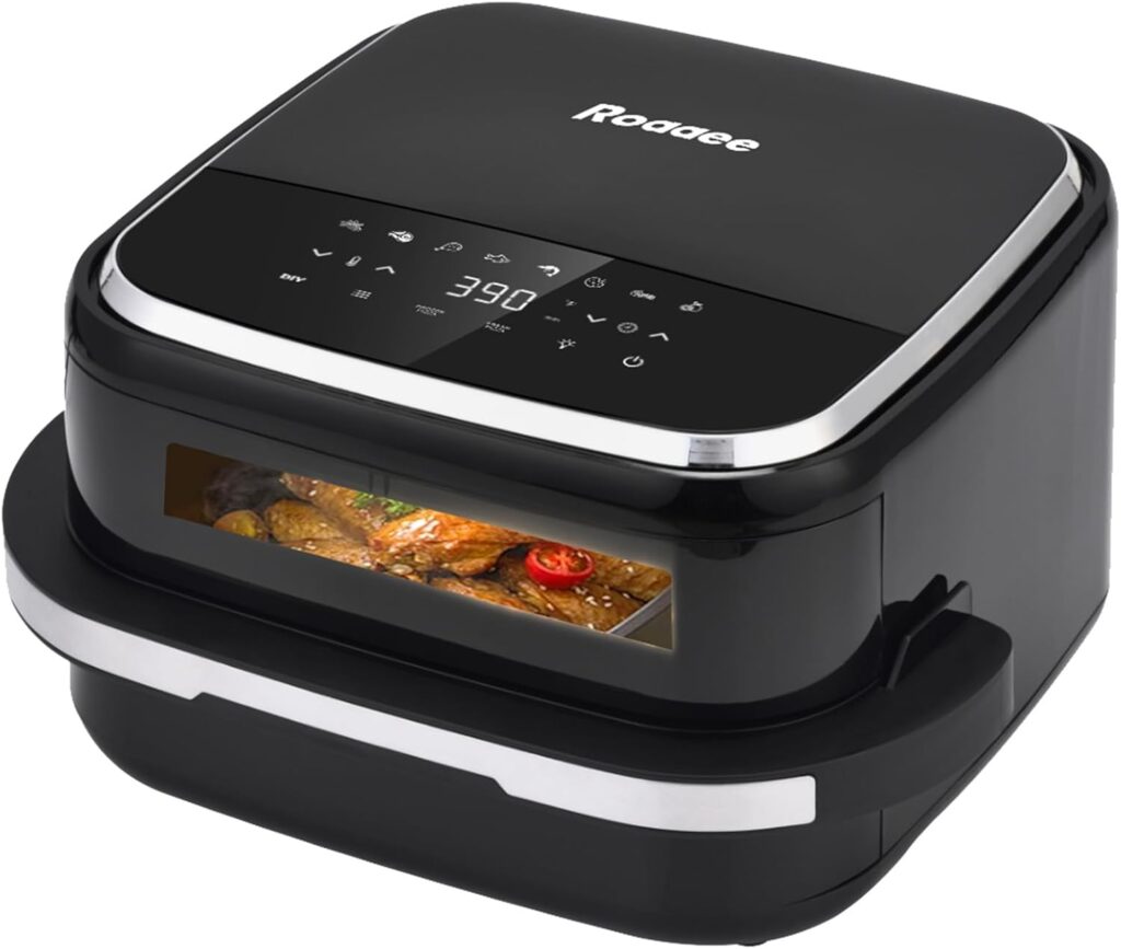 Pizza Oven & Air Fryer, 4.5QT 11-in-1 Flat Airfryer with Superior Top and Bottom Airflow Tech, Digital Display, Large Viewing Window, Grill Plate, Up to 32 Chicken Wings / 11″ Pizza Capacity