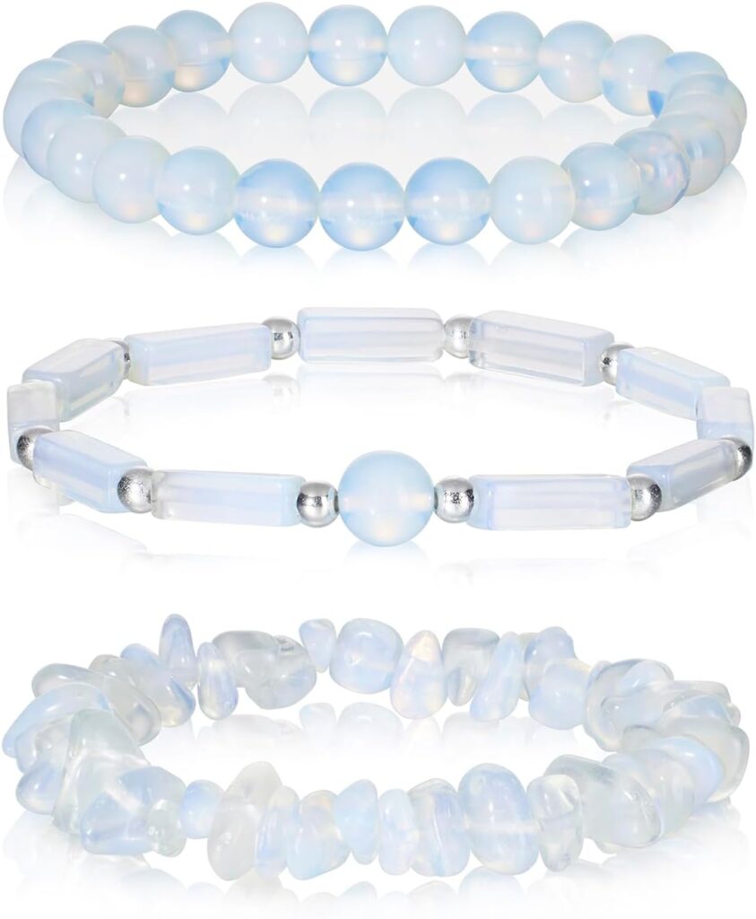 3Pcs Natural Stone Bracelets for Women 8mm Crystal Beaded Bracelets Handmade Stretch Bracelet Healing Crystal Jewelry for Women