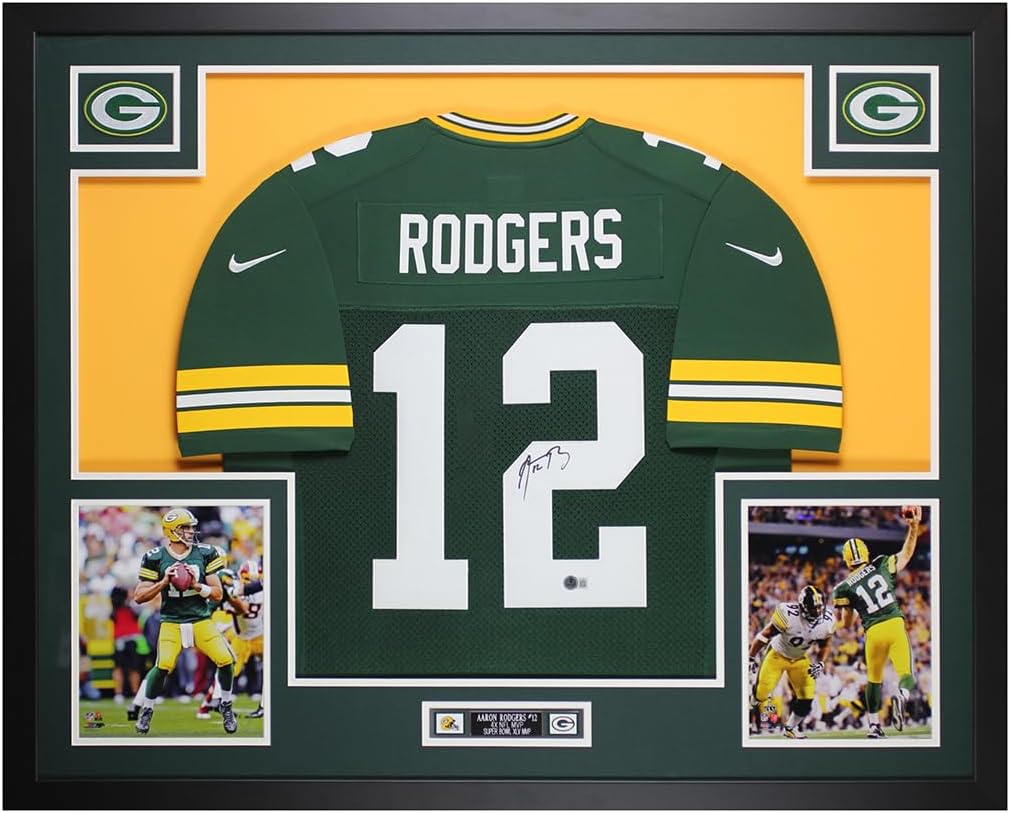 Aaron Rodgers Autographed Green Green Bay Jersey – Beautifully Matted and Framed – Hand Signed and Certified Authentic by Beckett Authentication