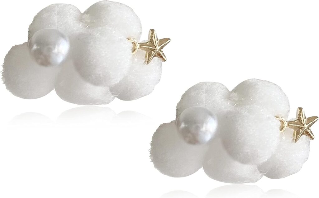 GPASTG Cute Handmade Lightweight Asymmetrical White Clouds Star Chain Dangle Drop Stud Earrings for Women Statement Jewelry Gifts