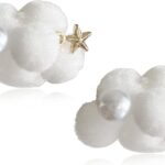 GPASTG Cute Handmade Lightweight Asymmetrical White Clouds Star Chain Dangle Drop Stud Earrings for Women Statement Jewelry Gifts