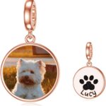 LONAGO Personalized Photo Charms 925 Sterling Silver for Bracelets, Customized Engraved Name Round & Heart Shape Bead Charm, Snake Bracelet Compatible Gift for Women Mom