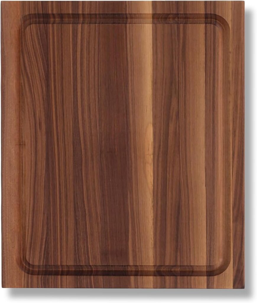 John Boos BBQ Series Rectangular Wooden Walnut Cutting Board 17”x21” – 1.5” Thick, 15-lb Reversible Butcher Block with Juice Groove, Edge-Grain & Finger Grips – Made in the USA