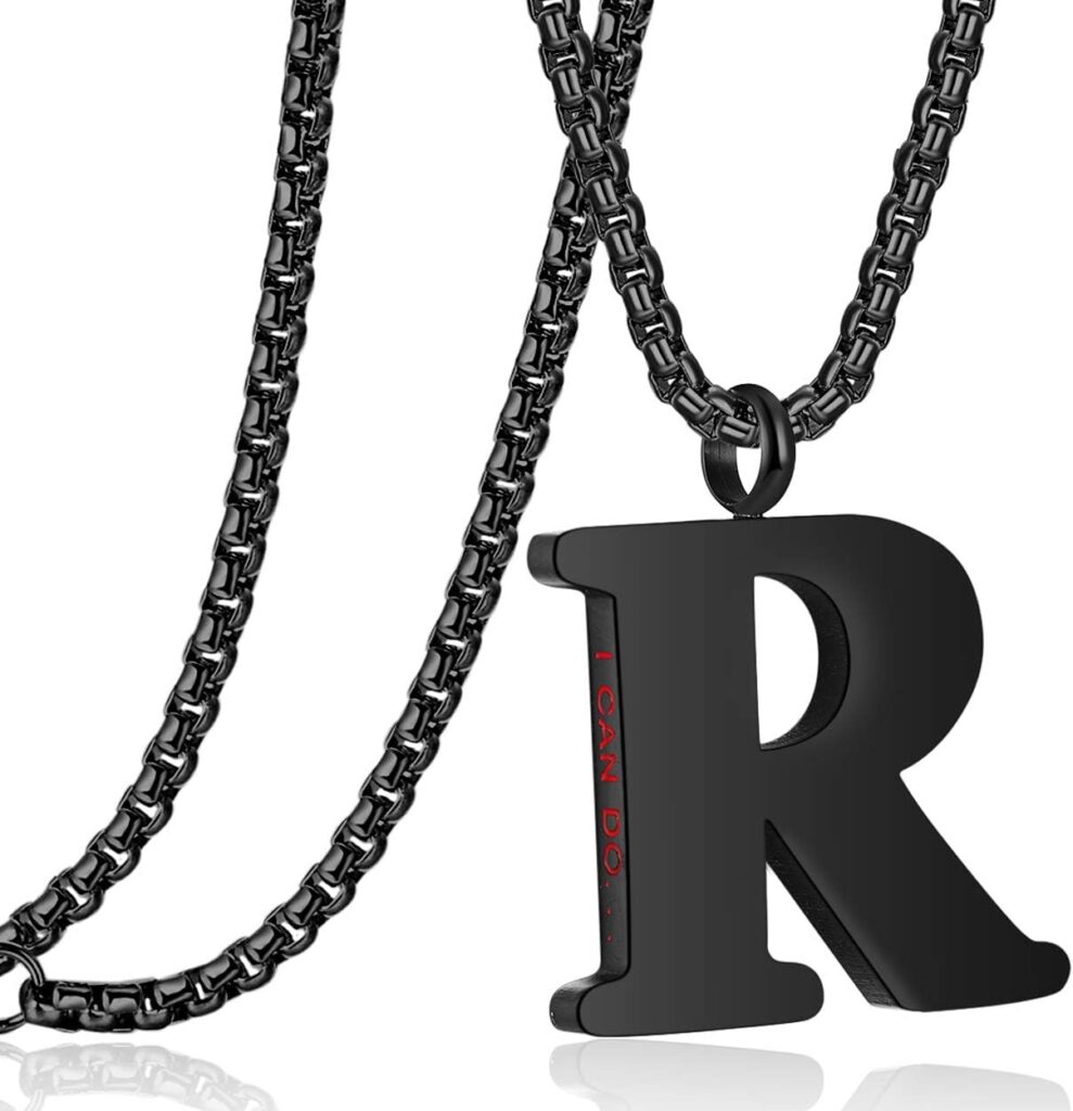 Rehoboth Initial 26 Large Letter A to Z Pendant Necklaces for Teens Women Men Big Alphabet Personalized Charm Necklace 24 Inch Chains ‘I CAN DO All Things’ on Back