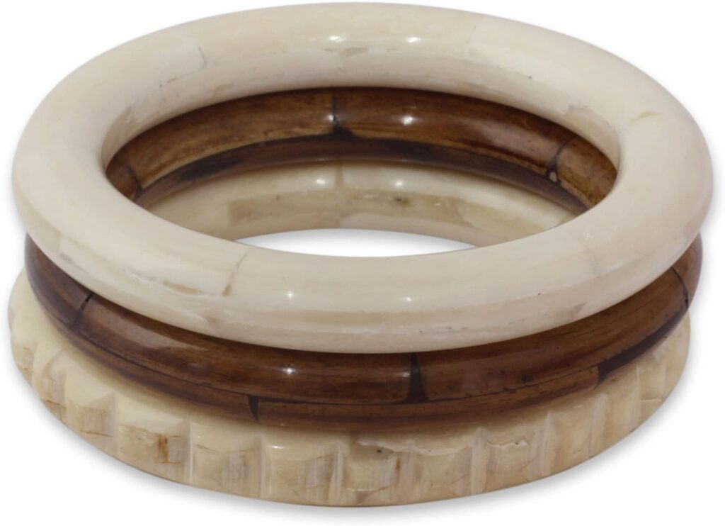 NOVICA Artisan Handmade Bone Bangle Bracelets Carved by from Set of 3 India [7.5 in Inner Circ. x 0.4 in W] ‘ Delhi Harmony’ Set of 3