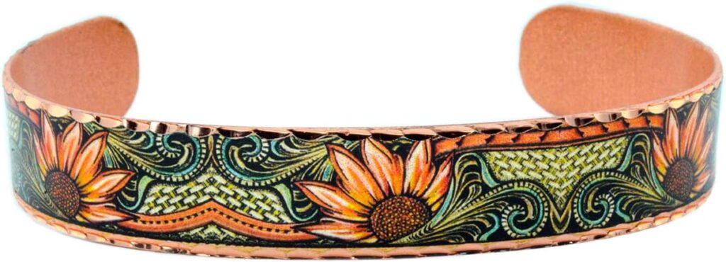 FRONT LINE JEWELRY Sunflower Bracelet – Handmade Copper Autumn Bracelet with Vintage Leaf Swirl – Fall Jewelry & Thanksgiving Hostess Gift – Nature-Inspired Cuff for Women