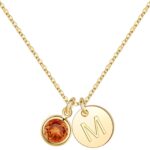 Hidepoo Initial Birthstone Necklace for Girl Women – 14K Gold Plated Disc Letter Necklace Personalized Gifts Jewelry Birthstone Initial Necklaces Birthday Gift for Female Teens Mom
