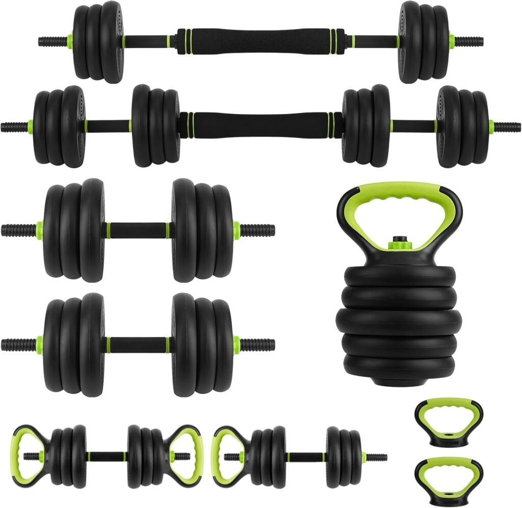 44/66/88 Lbs Adjustable Dumbbell Set, 4-in-1 Free Weights with Connector, Converts to Barbell, Kettlebell & Push-Up Stand, Fitness Equipment for Home Gym Suitable Men/Women