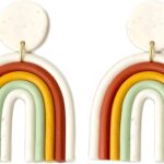 Bohemian Layered Polymer Clay U Shape Rainbow Earrings Lightweight Statement Thick Chunky Rainbow Handmade Ceramic Clay Dangle Earrings for Women Girls Birthday Jewelry Gift
