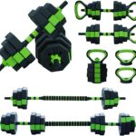 Dumbbell Set 44lbs Free Weights Set with Connector 4 In1 Weights Dumbbells Set Barbell Kettlebells Push Up Stand for Home Gym Green One Size