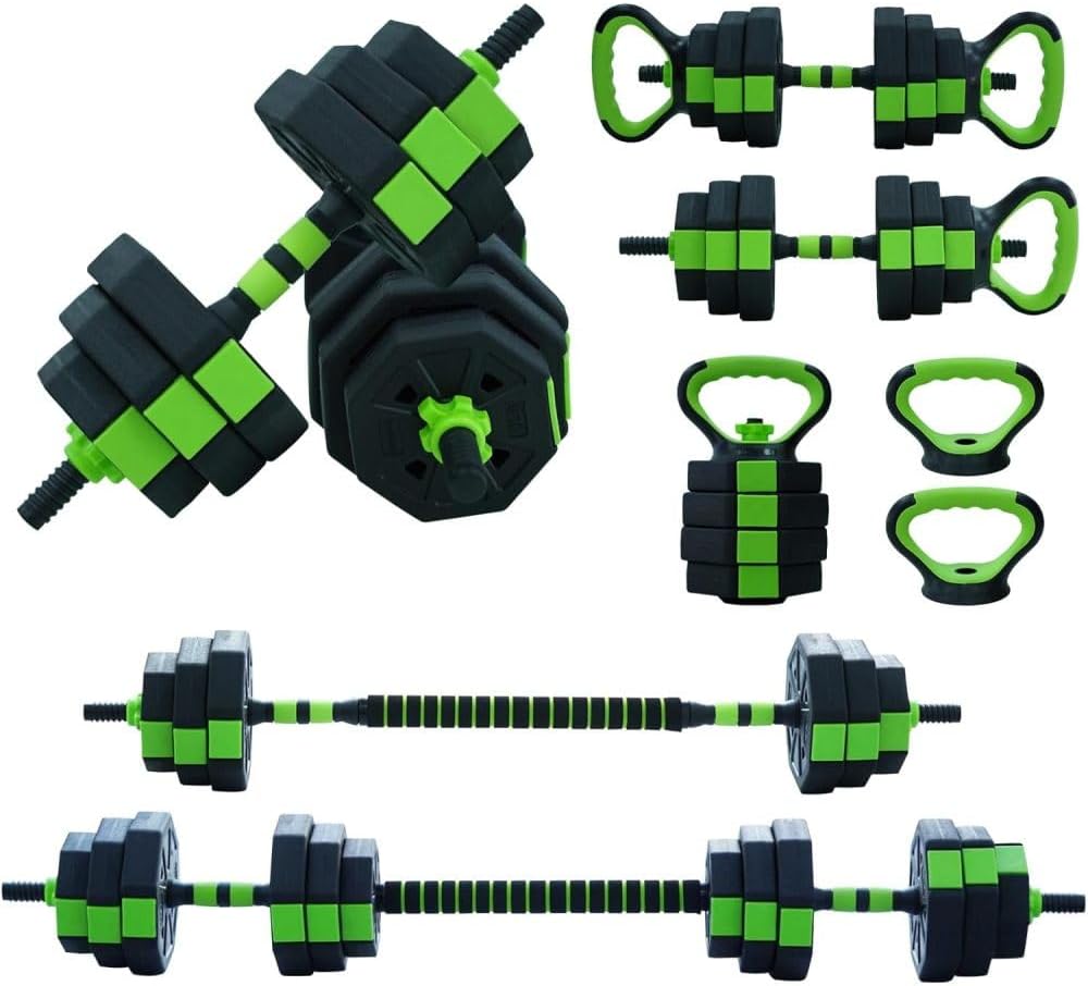 Dumbbell Set 44lbs Free Weights Set with Connector 4 In1 Weights Dumbbells Set Barbell Kettlebells Push Up Stand for Home Gym Green One Size
