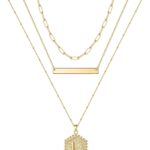 Turandoss Gold Layered Initial Necklaces for Women, 14K Gold Plated Bar Necklace Handmade Layering Hexagon Letter Pendant Beads Chain Necklace Layered Necklaces for Women Gold Jewelry Gifts