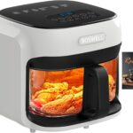 BOSWELL Glass Air Fryer, 7.5QT with Transparent Fry Bowl, Circulating Heating, Temperature Control, Air Fryer Roast, Dishwasher Safe (white)