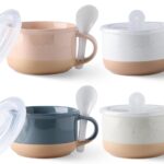 GBHOME Ceramic Soup Mugs with Handles and Lids,24 OZ Soup Cups Set of 4 with Terracotta Underside,Mug Bowls with Spoon for Soup/Cereal/Salad/Noodles/Ramen/Microware &Dishwasher Safe-Colorful