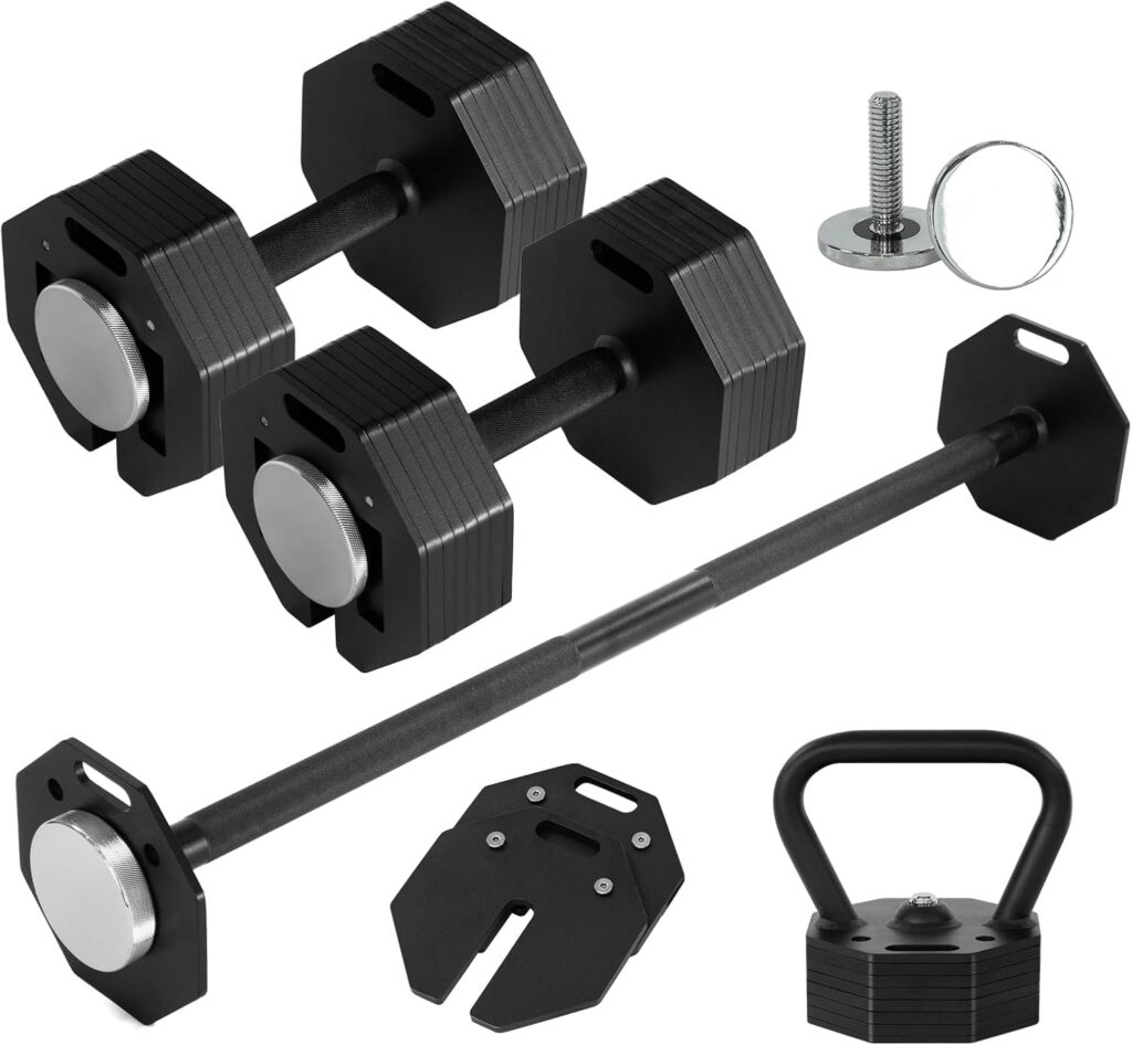 Adjustable Dumbbell Sets 100/160/180LBS Durable Steel Build, Free Weights Dumbbells Set with Barbell/Kettlebell Handle Sets 3-in-1 Multifunctional Dumbbell Fitness Exercises for Home Gym Suitable Men/Women 50/80/90LBSX2