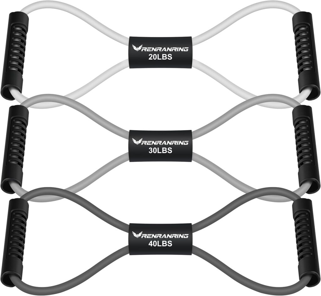 Figure 8 Fitness Resistance Bands with Handles – Exercise Tube Band Set of 3 for Arm and Shoulder Stretch, Rope 8 Word Elastic for Women and Men