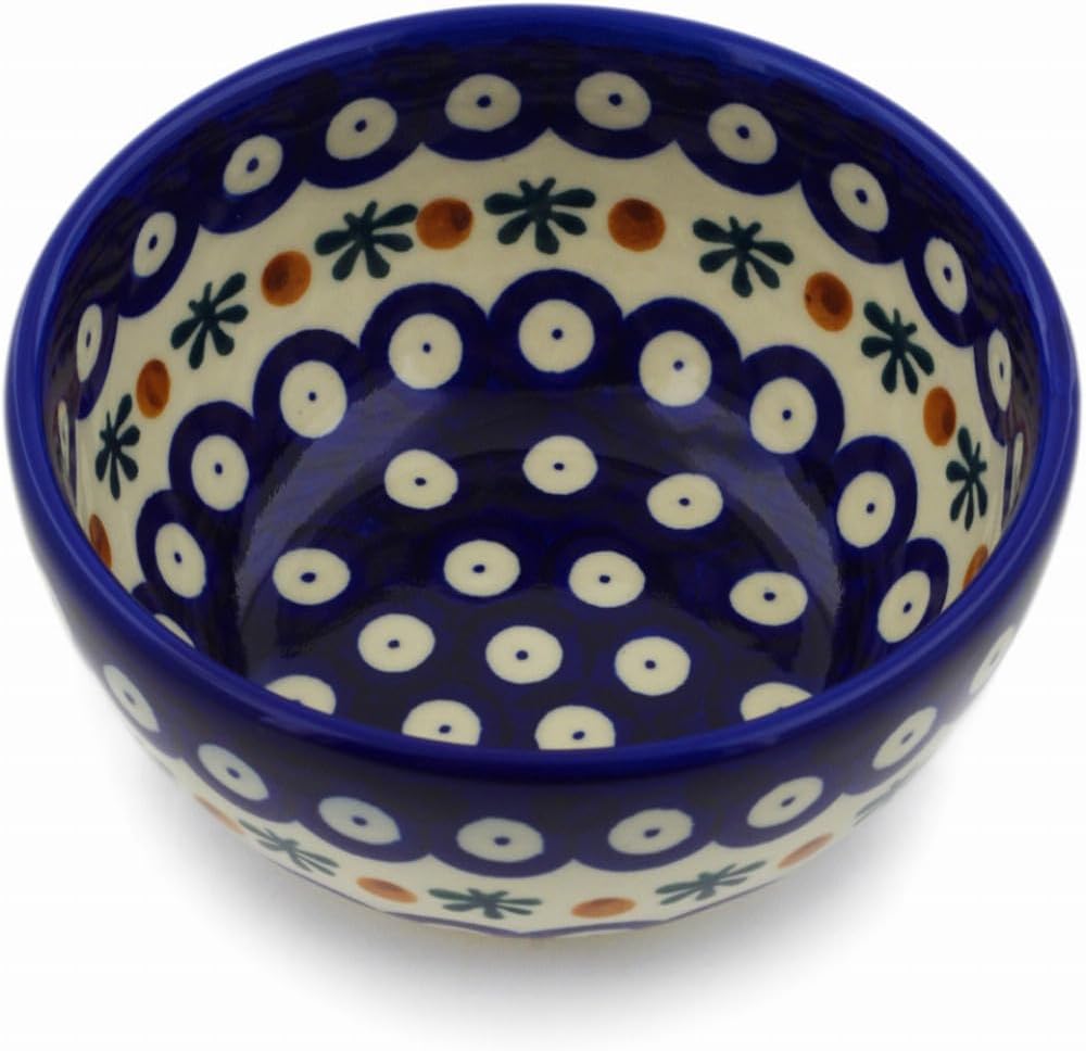 Authentic Polish Pottery Bowl 5-inch in Mosquito Design Handmade in Bolesławiec Poland by Ceramika Bona + Certificate of Authenticity