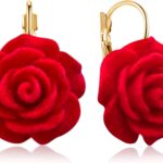 Handmade Bohemian Aesthetic Dainty Acrylic Flower Petal Leverback Earrings Sparkly 14K Gold Floral Dangle Drop Earrings for Women