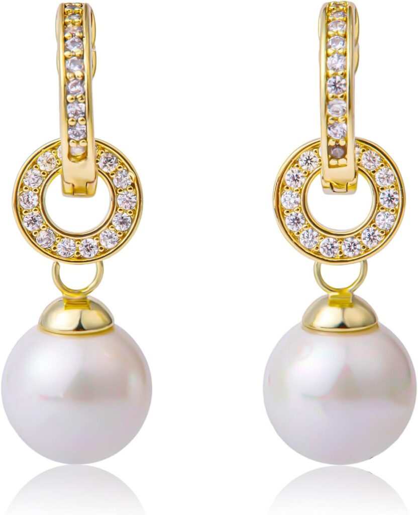 Ladies’ Pearl Earrings – 14K Gold Plated/Pearl Drop-Style Fashionable Earrings – Wedding Jewelry – Suitable for Women to Wear