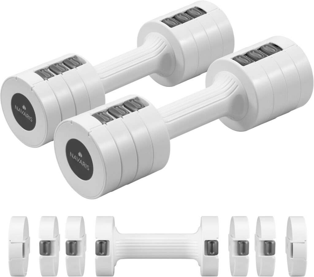 Navaris Adjustable Dumbbells Set – Exercise Hand Weights for Women & Men – Compact Free Weight Sets with Non-Slip Grip, Robust ABS Shell – Small Ladies Dumbbell – 1kg to 3.5kg each