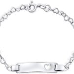 Bling Jewelry Personalized Delicate Petite Name Bar Plated Engrave Heart Thin ID Identification Bracelet For Women Teen .925 Silver Sterling For Small Wrists 6 Inch Customizable