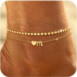 Honsny Initial Ankle Bracelets for Women Waterproof 14K Gold Plated Layered Anklets for Women Non Tarnish Dainty Heart Letter A-Z Ankle Bracelets Handmade Adjustable Summer Beach Gold Anklet Jewelry