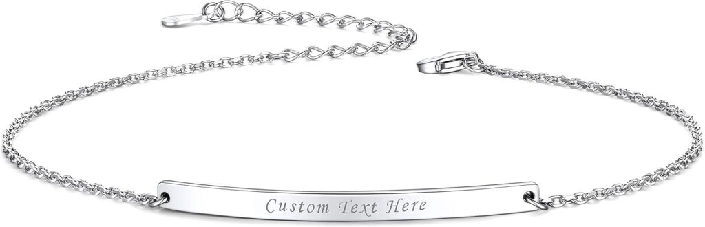 ChicSilver Customized Bar Bracelet 925 Sterling Silver Personalized Engraved Initial Name Link Bracelet Delicate Friendship Bracelet Minimalist Jewelry Birthday Gift