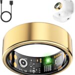 Smart Health Ring for Women Men, Fitness Tracker Ring with Heart Rate, Blood Oxygen, Sleep Tracker, Step Tracker, No Subscription Fee, IP68 Waterproof Smart Ring for iPhone & Android (Gold, 7#)