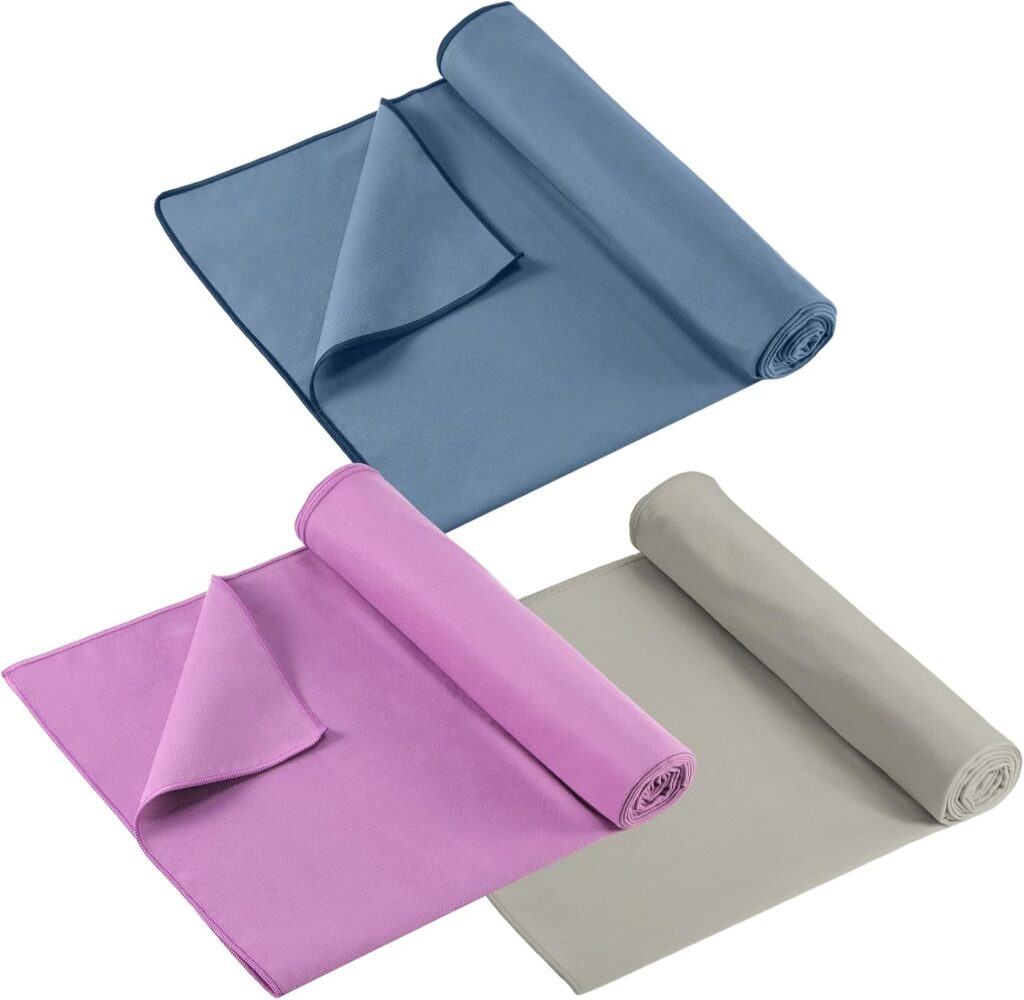 Breling 3 Pack 26″x73″ Hot Yoga Mat Towel Pack Non-Slip Yoga Mat Gym Sweat Absorbent Microfiber Towel for Pilates Workout Women Men