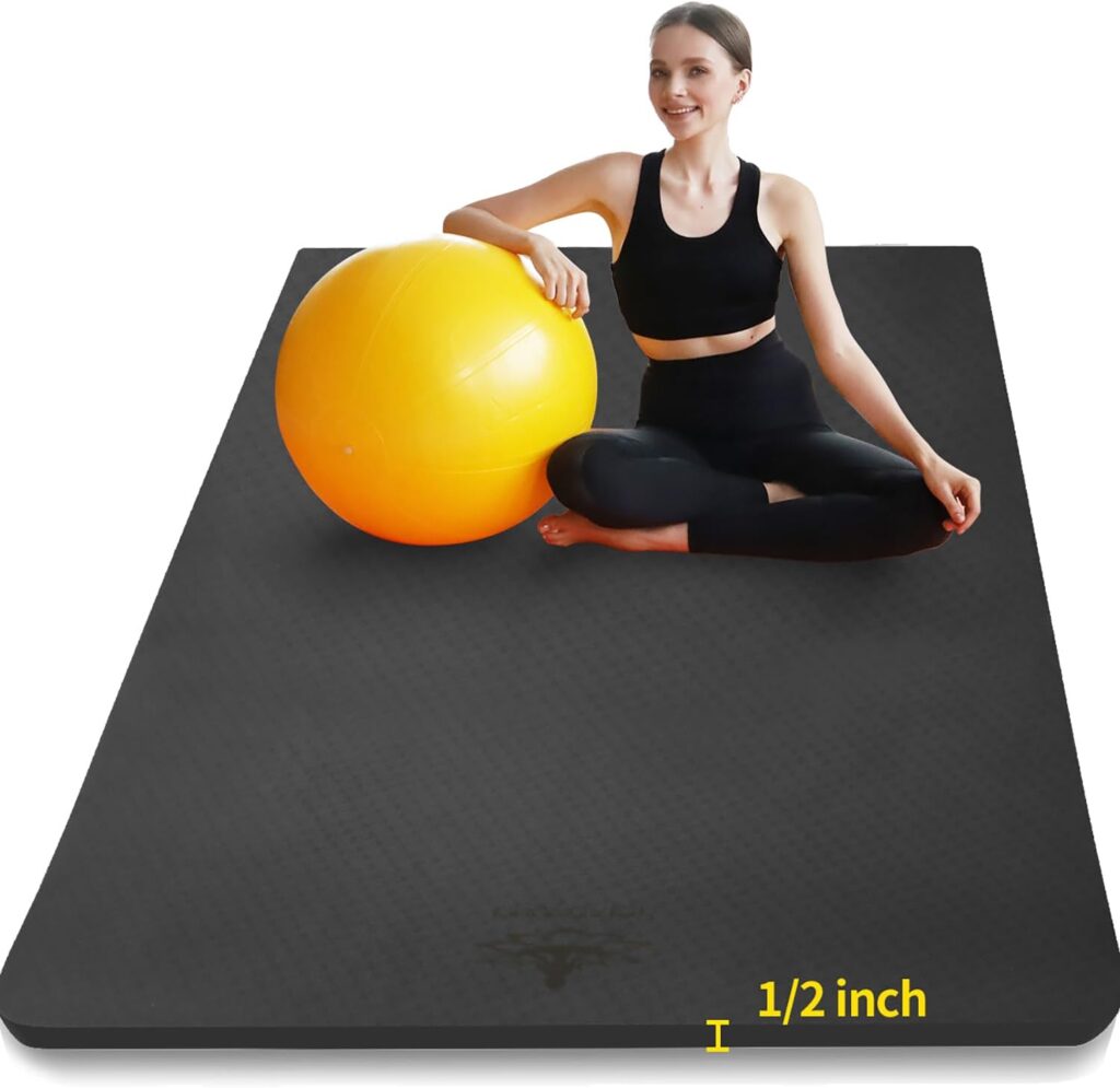 Hatha Yoga Large TPE Yoga Mat 6’x4’x1/2″ Extra Thick Non-Slip Exercise Mat – for Yoga Pilates & Home Gym Workouts