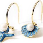 Asymmetric Starfish Seashell Earrings Gold Plated Boho Handmade Charm Cowrie Sea Shell Conch Star Ocean Animals Long Dangle Drop Earrings for Women Hawaii Summer Beach Party Holiday Jewelry Gifts