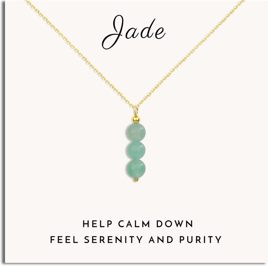 SmileBelle Crystal Necklace, Jade Necklace for Women as Birthday Gifts 14k Gold Black Tourmaline Lockets as Birthstone Jewelry for Girls Dainty Crystal Jewelry as Anniversary Gifts
