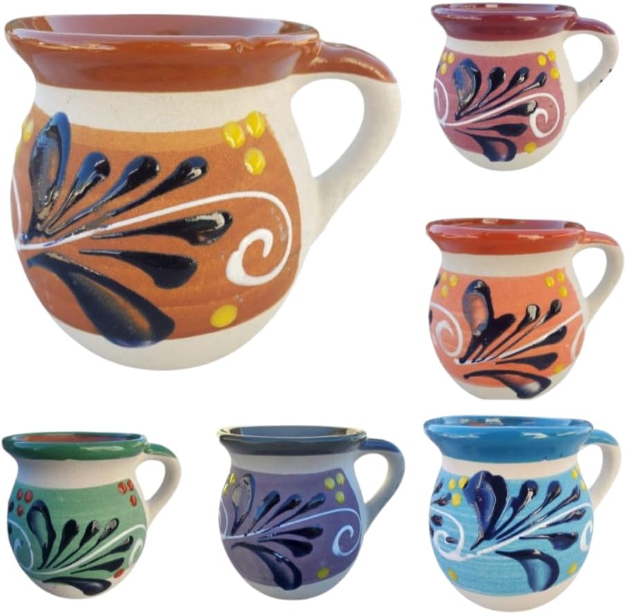 Hand-Painted Mexican clay Mugs, Floral Ceramic Coffee cups, Artisan Handmade Talavera Jarritos Mexican Mugs Tazas de Mexico (Mixed, Single (1))