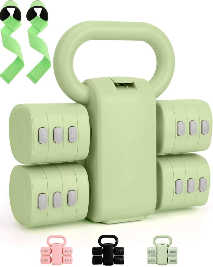 Adjustable Kettlebell Set with Wrist Straps, 4-in-1 Free Weight Adjustable Dumbbells Set for Women 9 Weights from 0.55LB to 12.1 LB, Hand Weight Dumbbell Set of 2 for Home Outdoor Gym Fitness Training