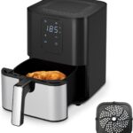 Air Fryer Oven 4.5QT, Space Saving, 1 Touch Digital Display, Compact, Non-stick And Dishwasher Safe Basket, Black & Stainless Steel,Update