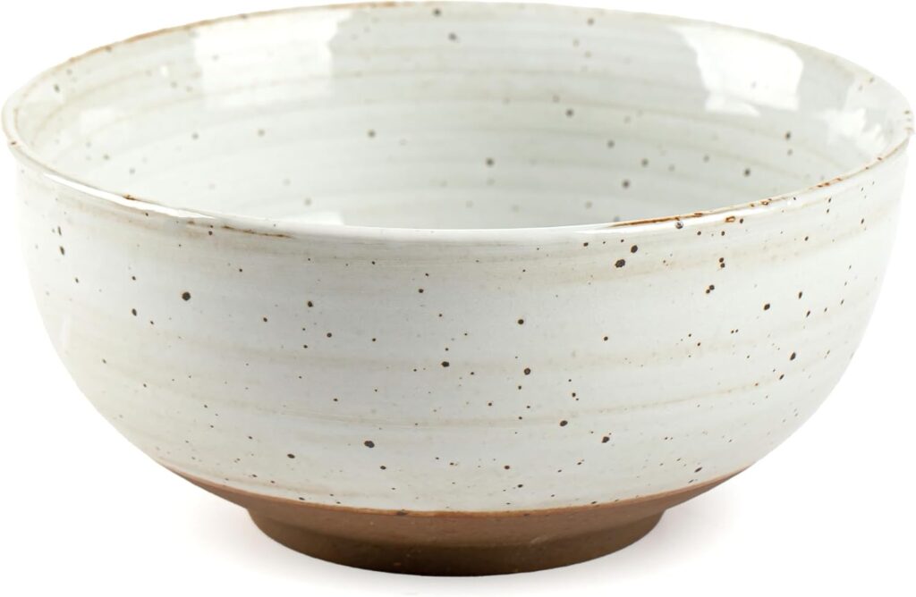 Mixing and Serving Bowl – 9 inch Ceramic Stoneware, Handmade White, Microwave & Dishwasher Safe
