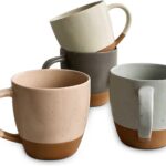 Mora Ceramic Large Latte Mug Set of 4, 16oz – Microwavable, Porcelain Coffee Cups With Big Handle – Modern, Boho, Unique Style For Any Kitchen. Microwave Safe Stoneware – Assorted Neutrals