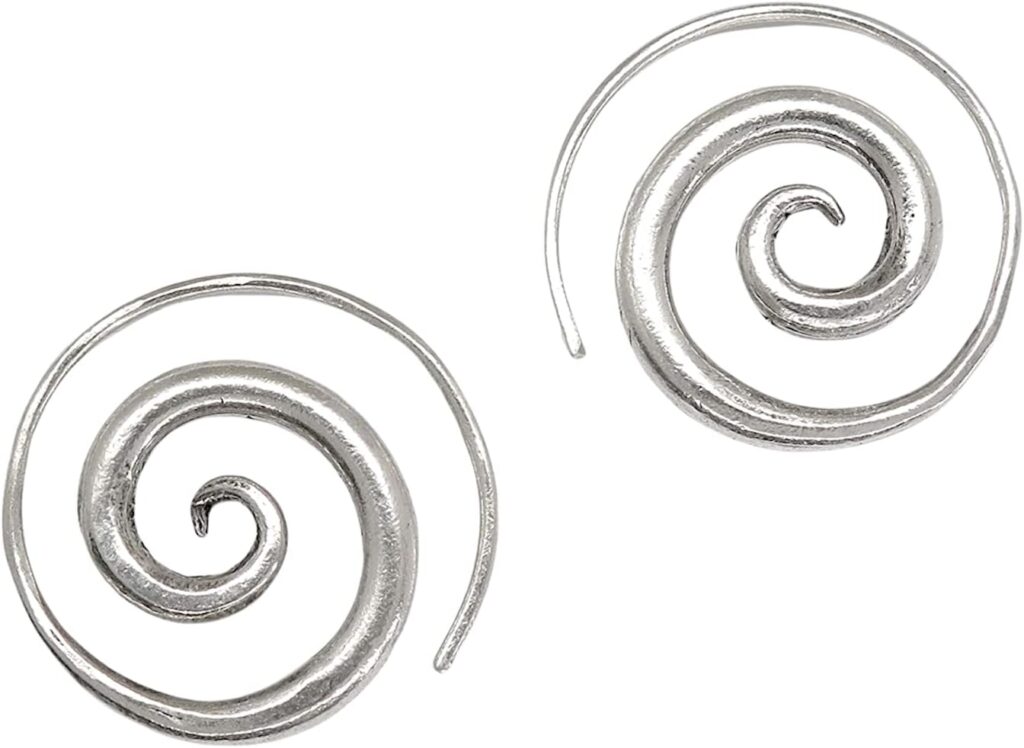 Sterling Silver Simple Spiral Earrings, Handmade Minimalist Rustic Tribal Thick Swirl Hoop for Women or Men, 7/8 inches Medium size Coil Earrings