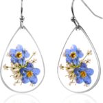 Forget Me Not Handmade Pressed Flower Earrings Sterling Silver Drop Dangle Resin Dry Flower Earrings for Women Trendy
