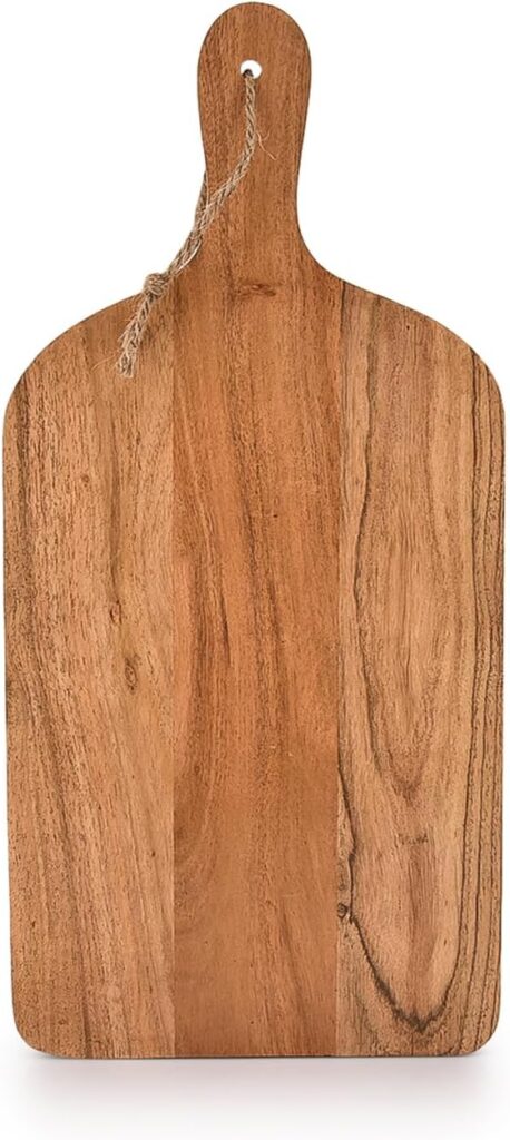Samhita Acacia Wood Paddle Cutting Boards with handle for Kitchen, Cheese, and Food Serving Tray, Charcuterie Boards (15″ x 7″ x 0.65″)