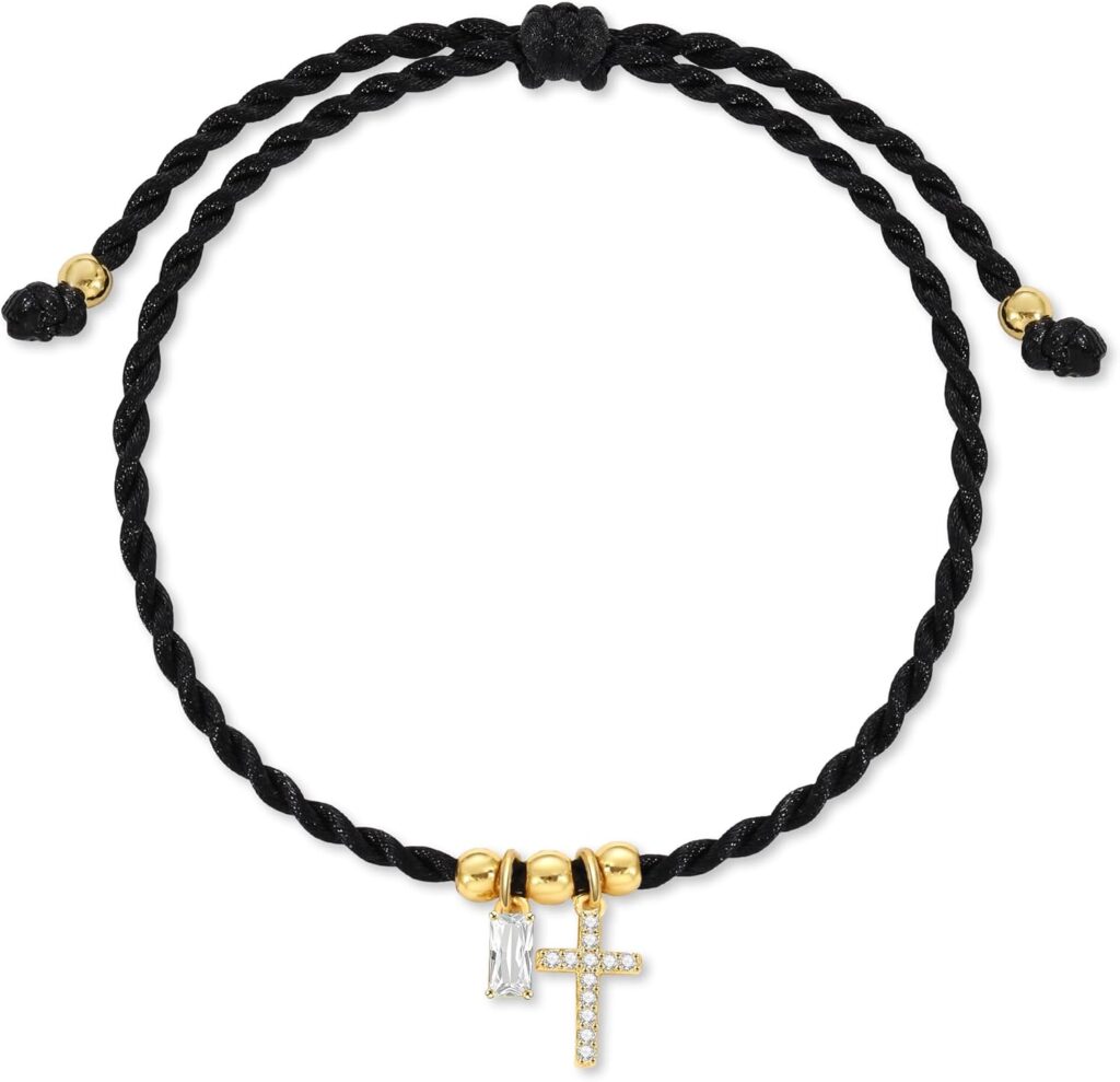 Birthstone Bracelets for Women, Cross Bracelet for Gls Christmas Gifts for Mom Handmaded String Rope Bracelets First Communion Gifts for Gls