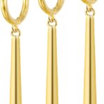 ANDPAI 3 Pieces Minimalist Handmade Chic Vertical Long Teardrop Bar Hoop Dangle Earrings Gold Silver Plated Ear Clip Drop Geometric jewelry for Women