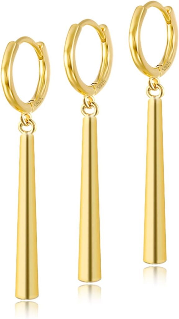 ANDPAI 3 Pieces Minimalist Handmade Chic Vertical Long Teardrop Bar Hoop Dangle Earrings Gold Silver Plated Ear Clip Drop Geometric jewelry for Women