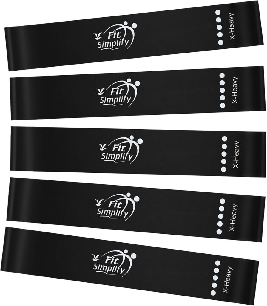 Fit Simplify Resistance Loop Exercise Fitness Bands with Instruction Guide and Carry Bag, Set of 5