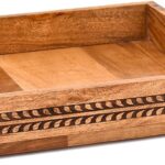 Nirman Serving Trays Acacia Wood with Engraved Design & Cutout Handles | Rustic Farmhouse Food & Drink Server (10″ x 10″ x 1.6″)