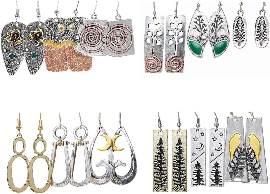 12 Pairs Vintage Geometric Druse Crystal Drop Dangle Earrings Ethnic Style Vintage Boho Jewelry Waterdrop Earrings Jewelry Set for Women